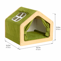 Maison pour chat moderne en velours, tente d'intérieur avec structure en bois, rideaux, coussin en peluche, fenêtre occultante, lit confortable pour animaux de compagnie