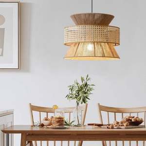 Lampu Gantung Rotan dan Tali Rami Gaya Wabi-Sabi Jepang Bentuk Bulat Desain Berlapis-lapis Dekoratif - Product Image 3