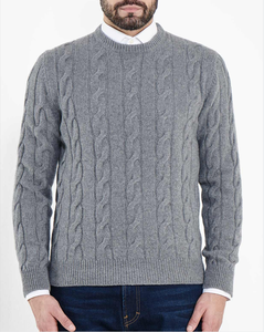 Custom Pure Cashmere Blend <strong>Men's</strong> Thick Crewneck Black Cable <strong>Woollen</strong> Knit Pullover Sweater for <strong>Men</strong> - Product Image 1