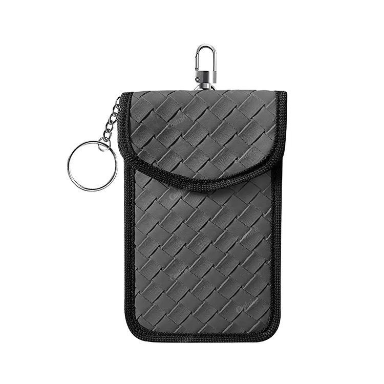 탄소 섬유 가죽 RFID 자동차 키 신호 차단기 케이스 키 후크 열쇠가없는 자동차 도난 파우치 패러데이 자동차 키 가방