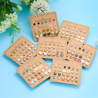 Anting-anting Korea Kreatif 12 Pasang, Bertabur Zirkon Kristal, Motif Bunga Cinta Berbentuk Hati, Lapisan Emas, Alloy, Tren Wanita