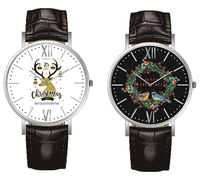 Ensemble de montres à quartz de luxe pour couple, 2 pièces, montres-bracelets en cuir pour homme et femme, coffret cadeau, cadeau de Noël