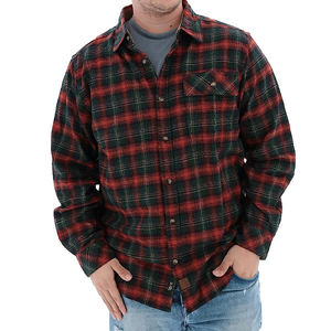 <strong>Men's</strong> Button Down Shirts Regular Fit Long Sleeve Casual Grey Red Plaid Cotton Flannel Shirts - Product Image 1