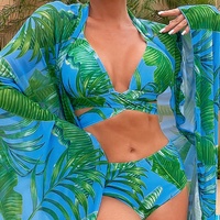 Groen Tropisch Palmblad Sexy Uitgesneden Ademend Doorzichtig Vrouwen Bikini Bedekken