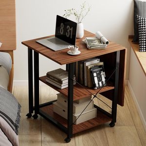 Bureau pliant avec étagère de rangement, bureau d'ordinateur pour l'écriture, <span class=keywords><strong>table</strong></span> à manger pliante multifonctionnelle, <span class=keywords><strong>table</strong></span> mobile avec roulettes - Product Image 6