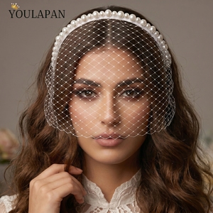 YouLaPan VA11 Handmade Birdcage <strong>Veil</strong> White Black Pearl <strong>Headband</strong> Blusher <strong>Veil</strong> for Bridal Headwear Face <strong>Veil</strong> - Product Image 2