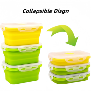 Boîte alimentaire pliable en silicone, compatible micro-ondes et réfrigérateur, avec couvercle hermétique chauffable, organisateur et rangement de cuisine - Product Image 4