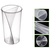 Gobelet double en plastique transparent de qualité alimentaire PP de 700 ml (24 oz) avec couvercle, idéal pour les couples