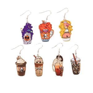 1 par de pendientes colgantes de Halloween acrílico café para mujer regalo de cumpleaños - Product Image 1