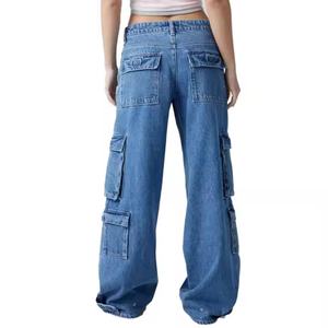 Pantalones Anchos de Mezclilla Indigo de Alta Calidad en Oferta, Pantalones Anchos de Cintura Baja para Mujer - Product Image 2