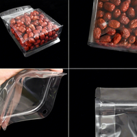 Sachets personnalisés transparents à fond plat, scellés sur 8 côtés, refermables avec fermeture éclair et poignée, qualité alimentaire pour snacks, noix, café, thé, bonbons, poudre