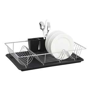 Dish Rack With Plastic Tray Plate Metal Drying Kitchen Storage Dish Drainer Rack