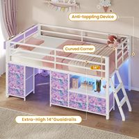 Lit mezzanine moderne en métal pour enfants, taille double, avec 7 tiroirs, garde-corps de sécurité, échelle inclinée - Violet, pour chambre à coucher