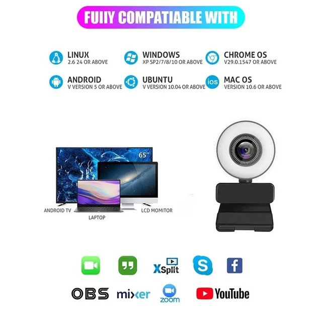 1080P Full HD USB CMOS Webcam Light Control Auto Focus with Built-in Microphone for PC Laptop Live Streaming & Broadcast