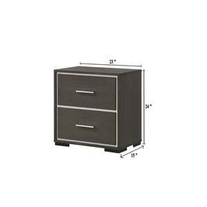 Comodino Contemporaneo a 2 Cassetti, Finitura Grigia Rustica con Accenti Cromati, Arredamento in Legno per Camera da Letto - Product Image 5