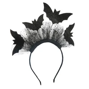 Hot Bán thiết kế mới Halloween phong cách ma quỷ lớn màu đen BAT sequin Headband với tulle Đảng Phụ kiện tóc cho cô gái