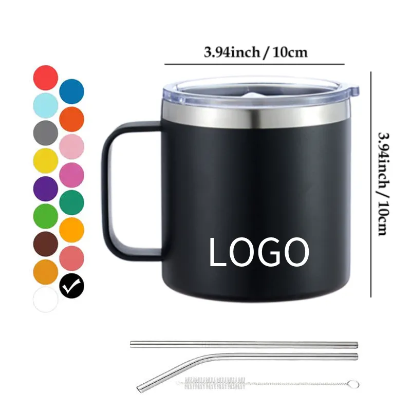 Stainless Steel Travel Tumbler Insulated Coffee mug Custom Logo Wine Cup Blank Vacuum Coffee Mug With Handle14oz