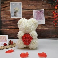 1 pièce Fleur artificielle en PE faite à la main, Rose éternelle, Ours en peluche 25 cm, Cadeaux pour la Fête des Mères, Anniversaire, Saint-Valentin, Fête des Pères