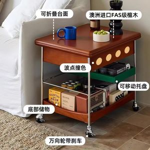 Vintage Style Wooden Side <b>Table</b> With Wheels Storage Living Room Coffee <b>Table</b> - Product Image 2