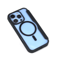 Étui de téléphone en cuir magnétique à rabat avec support, coque arrière transparente en PC, porte-cartes, antichoc