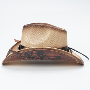 Sombrero de vaquero de paja de ala ancha con efecto desgastado y ombré, con remaches y banda de cuero cosida, ideal para viajes, pesca y actividades al aire libre. - Product Image 4