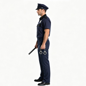 Costume d'agent de <span class=keywords><strong>police</strong></span> classique pour <span class=keywords><strong>homme</strong></span>, tenue de policier à manches courtes avec chapeau de policier, bâton et menottes pour Halloween, cosplay et fêtes - Product Image 2