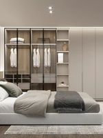 Dressing moderne sur mesure avec porte vitrée 2026, éclairage LED intégré, fermeture douce, armoire de chambre, personnalisation complète de la maison