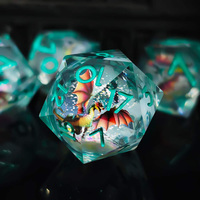 Ensemble de 7 dés à noyau liquide en résine à motif de dragon, polyédriques, à bords tranchants pour D&D RPG