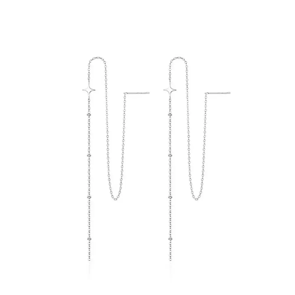 Trendy Geometric Piercing Ear Jewelry Linear Threader Party Girl Gift Shine Star Cross Stud Earring Long Chain Tassel Earrings