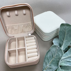 Portable Women's Jewelry <b>Box</b> Custom Logo Mini Leather Travel Case for Rings Ornaments Velvet PU Leather <b>Storage</b> Metal <b>Material</b> - Product Image 6