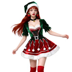 Costume de Père Noël de Noël pour adultes, costume de fée verte sexy pour couple, cosplay de carnaval, fête du Nouvel An - Product Image 5