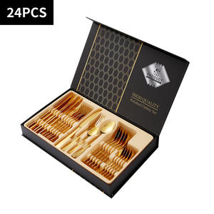 Ensemble de couverts jetables en acier inoxydable de 24 pièces, design occidental moderne de luxe, couteau épais, fourchette et cuillère pour hôtels et camping - Product Image 3