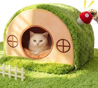 Lit pour chat d'intérieur, adorable lit-caverne pour chat, maisonnette pour chat, tente pour chatons avec coussin amovible et lavable et base antidérapante