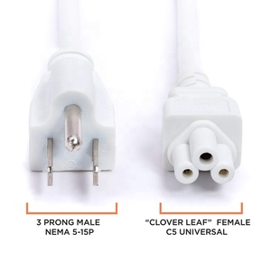 Cordon <span class=keywords><strong>d</strong></span>'<span class=keywords><strong>alimentation</strong></span> CA blanc à trois broches NEMA 5-15P IEC C5 pour ordinateurs portables et appareils électroménagers, certifié CUL/ETL, conducteur en cuivre sans oxygène - Product Image 3