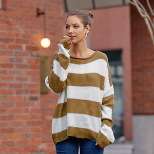 <span class=keywords><strong>Elegante</strong></span> Maglione a Collo Tondo a Maniche Lunghe in Viscosa, Nuovo Pullover Casual a Righe Stile Europeo-Americano per <span class=keywords><strong>Donna</strong></span> Autunno - Product Image 4