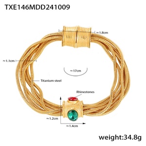Plain Gold Multi-layer <b>Chain</b> Inlaid Rhinestone Necklace Bracelet <b>Titanium</b> Steel Gold-plated Light Luxury Fashion Set - Product Image 5