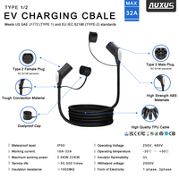 Fabricants de câbles de charge 16A 1 phase type 2 ev 3.5KW ev type 2 à type 2 câble de charge câble de charge de voiture