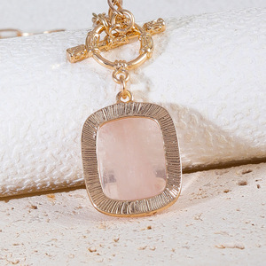 Collar Largo con Colgante de Cristal de Cuarzo Rosa Natural de Diseño Original con Cierre OT <span class=keywords><strong>para</strong></span> <span class=keywords><strong>Mujer</strong></span>, Joyería Bohemia <span class=keywords><strong>para</strong></span> Suéter 2026 - Product Image 4