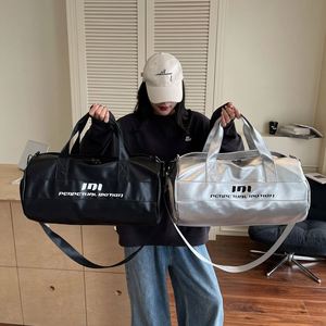 2025 Waterproof PU <b>Leather</b> Travel Fitness Yoga <b>Bag</b> Shiny Silver Travel Tote <b>Bags</b> Customized Luggage Storage <b>Bags</b> - Product Image 2