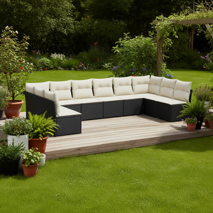 Black Garden <b>Sofa</b> <b>Set</b> With Cushions UV Resistant PE Rattan Outdoor Furniture Contemporary Design Waterproof - Product Image 2