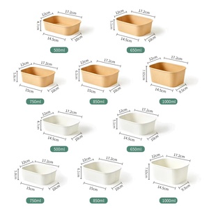 Custom Rectangle Kraft Paper Bowl 750ml 1000ml 1300ml with <b>Clear</b> Lid Leakproof Food Grade Ice Cream Cookie Snack Take Away - Product Image 5