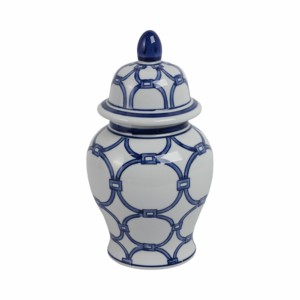Vaso Decorativo in Ceramica con Coperchio, Motivo Blu e Bianco, per Arredamento Casa, Soggiorno, Camera da Letto, Ufficio, Centrotavola - Product Image 1