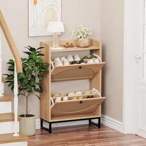 <span class=keywords><strong>Meuble</strong></span> à chaussures en rotin 2026, style moderne et simple, deux bacs, entrée étroite, pieds en fer vintage, meubles de maison - Product Image 2