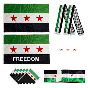Drapeau de la Révolution syrienne 3x5 pieds, produit promotionnel, livraison rapide en 48h, 100% polyester, œillets en laiton, mât en aluminium, imperméable - Product Image 1
