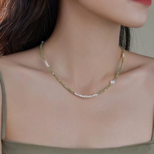 Conjunto de Collar y Pulsera de Perlas de Agua Dulce Naturales, Pequeñas Partículas, Grano Cuadrado, Olivino, Verde Fresco, Joyería de Moda - Product Image 2