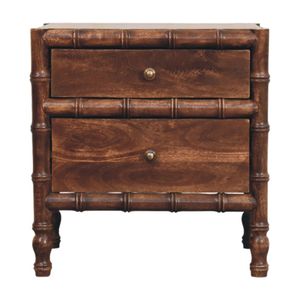 Comodino con Struttura in Legno Massello di Bambù e 2 Cassetti, Colore Marrone Mandorla Arrostita - Product Image 2
