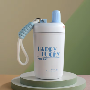 Custom Logo 304 Stainless Steel Vacuum Flask 400ml Insulated Hand-Hold Water Cup Straight Drinking Cup Rope Stainless Steel
