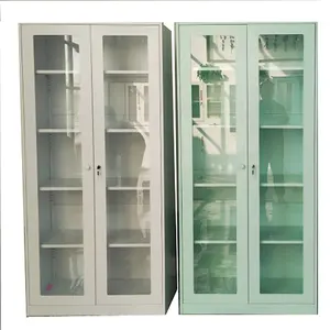 Wholesale Two Glass Door Metal Storage Cabinet Lockable Steel Glass Cabinet