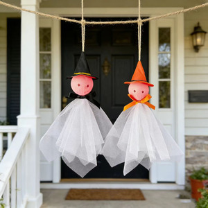Adornos Colgantes de Fantasmas y <span class=keywords><strong>Brujas</strong></span> de Tul para Halloween, Decoraciones Espeluznantes con Sombreros de Bruja para Puerta Principal, Jardín y Suministros Festivos - Product Image 6