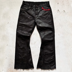 Nouveau jean évasé pour homme style punk - Noir délavé effet cuir, idéal pour les tendances Y2K, gothique et streetwear - Product Image 1